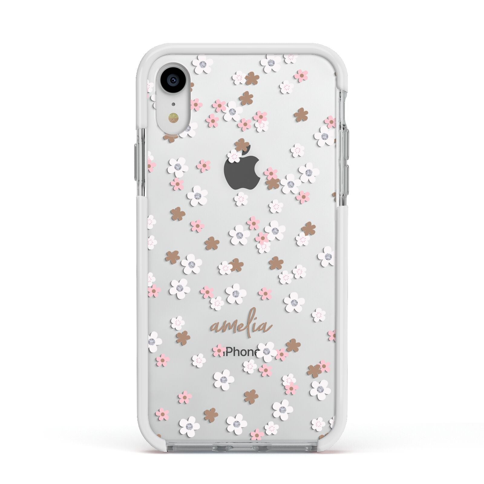 Cherry Blossom with Name Apple iPhone XR Impact Case White Edge on Silver Phone