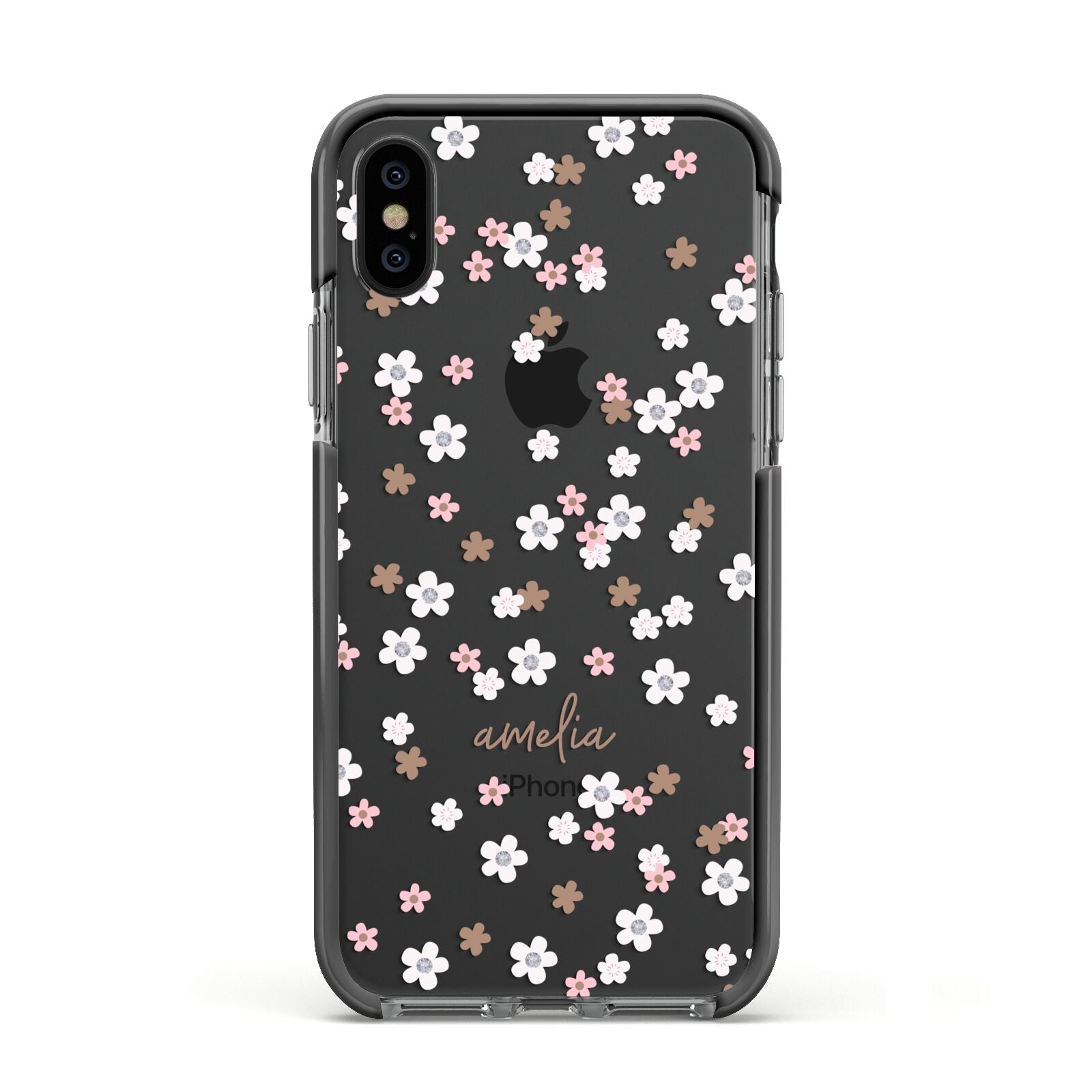 Cherry Blossom with Name Apple iPhone Xs Impact Case Black Edge on Black Phone