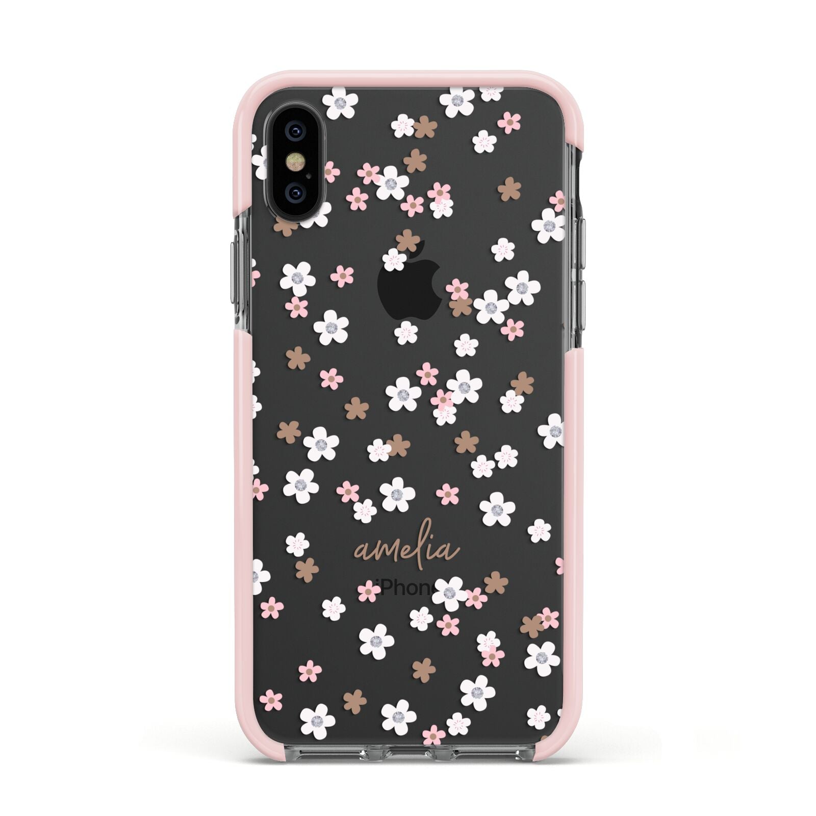 Cherry Blossom with Name Apple iPhone Xs Impact Case Pink Edge on Black Phone