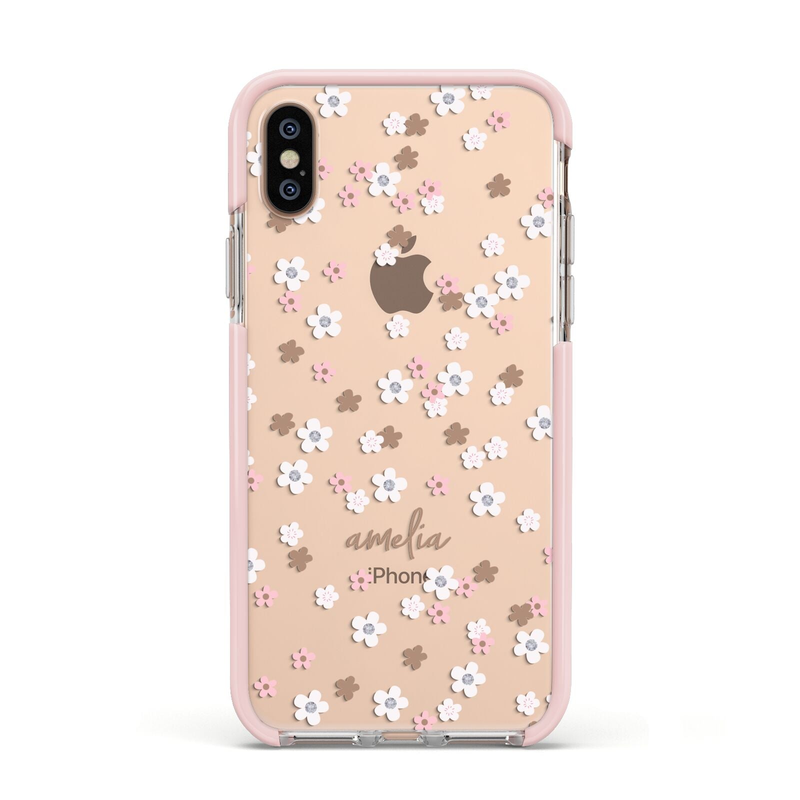 Cherry Blossom with Name Apple iPhone Xs Impact Case Pink Edge on Gold Phone