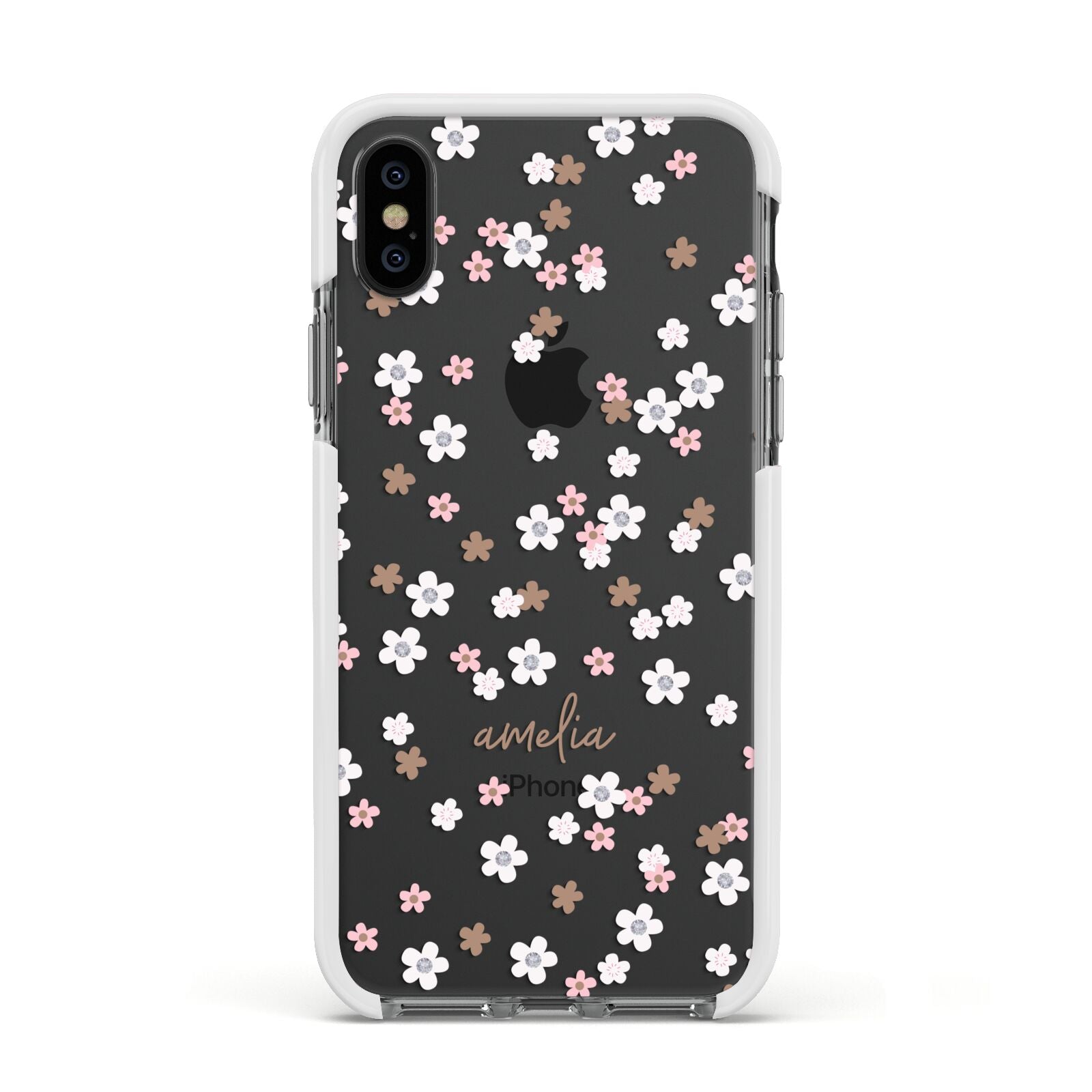 Cherry Blossom with Name Apple iPhone Xs Impact Case White Edge on Black Phone