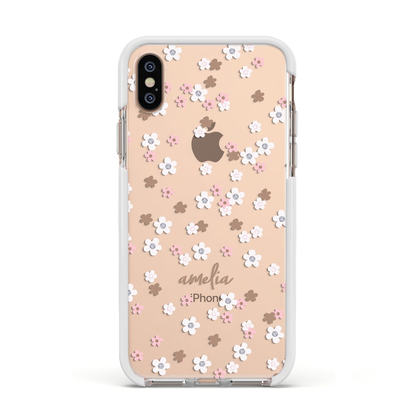 Cherry Blossom with Name Apple iPhone Xs Impact Case White Edge on Gold Phone