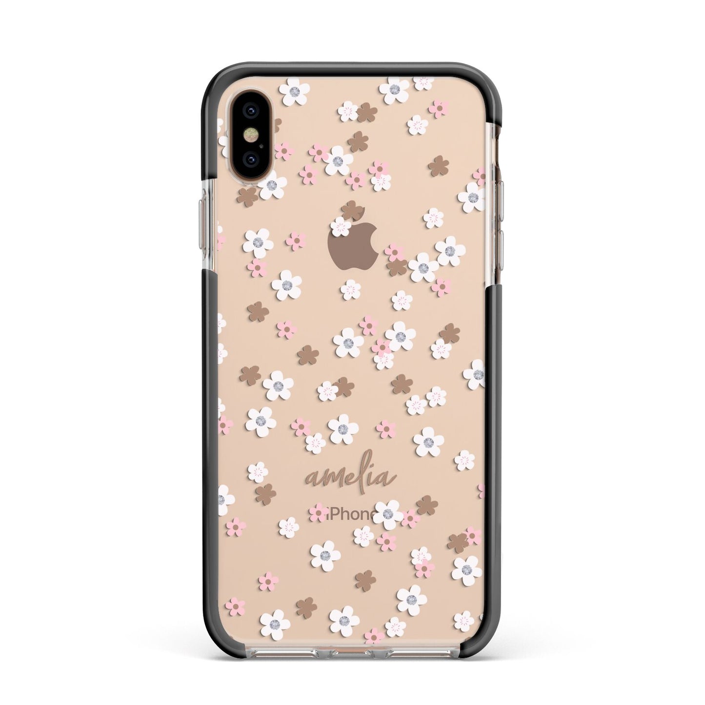 Cherry Blossom with Name Apple iPhone Xs Max Impact Case Black Edge on Gold Phone