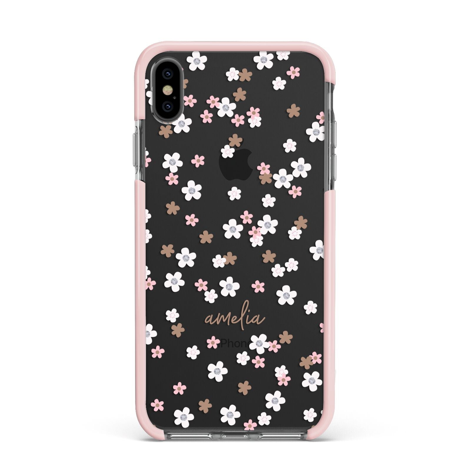 Cherry Blossom with Name Apple iPhone Xs Max Impact Case Pink Edge on Black Phone