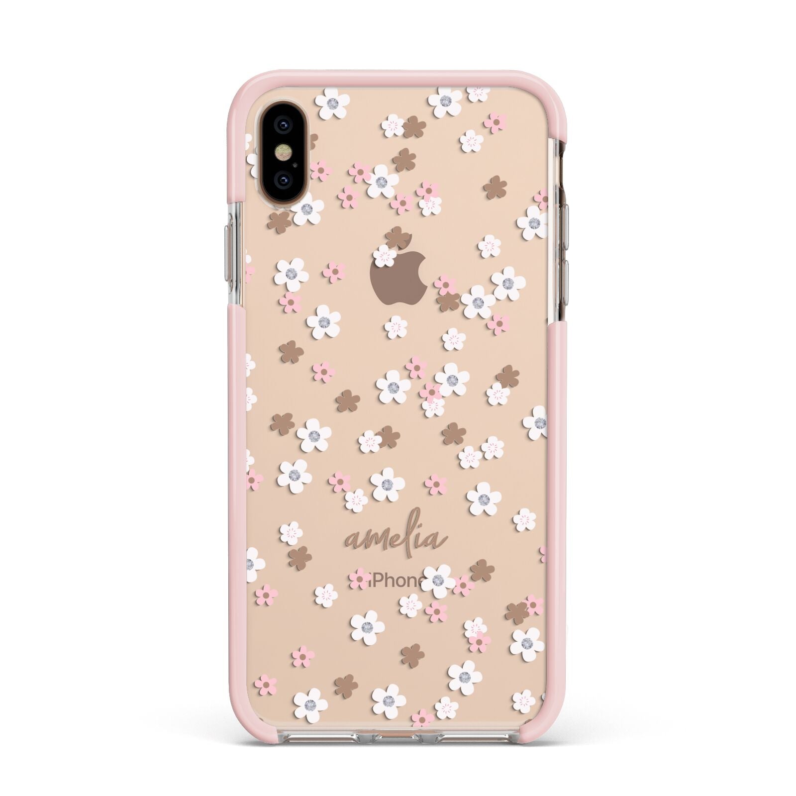 Cherry Blossom with Name Apple iPhone Xs Max Impact Case Pink Edge on Gold Phone