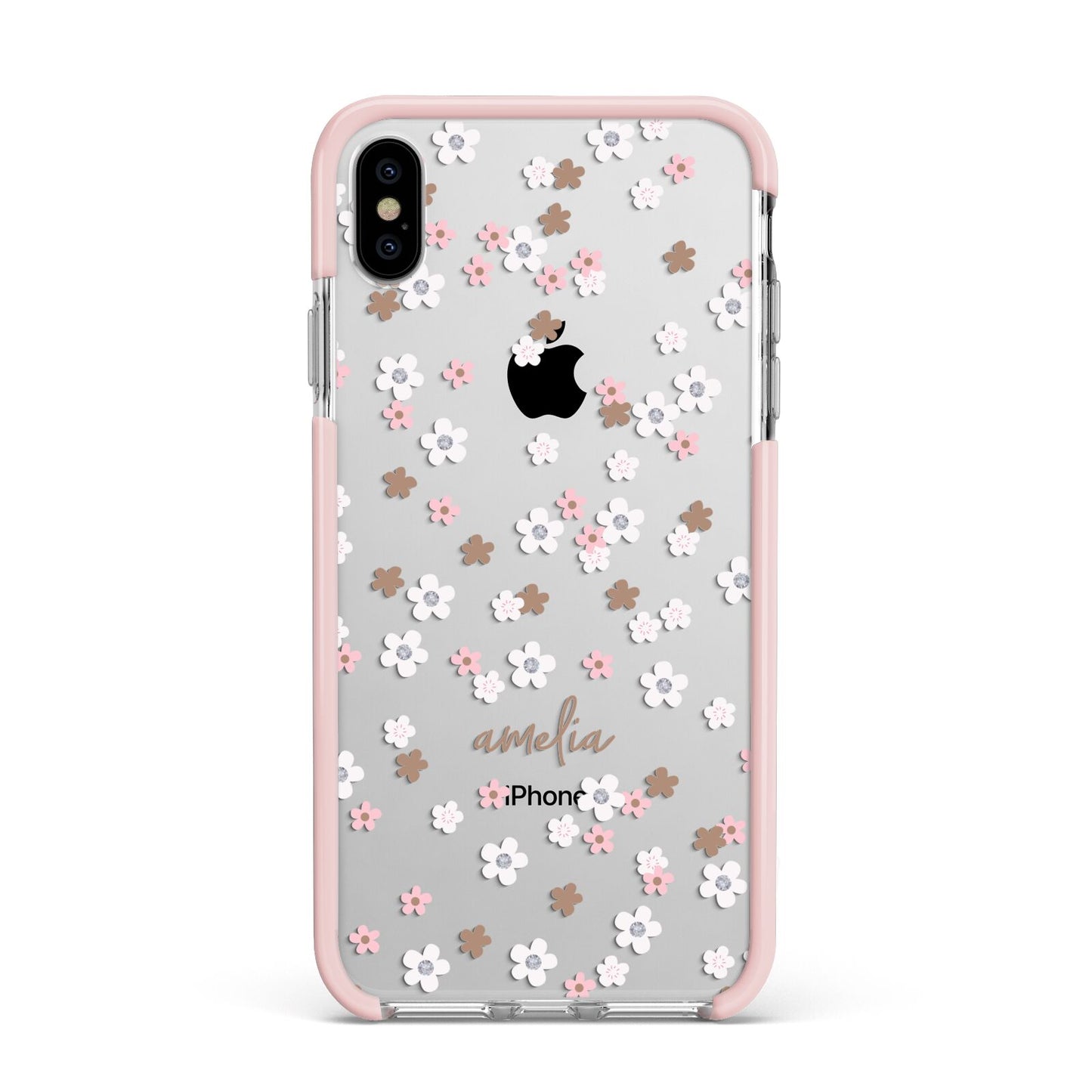 Cherry Blossom with Name Apple iPhone Xs Max Impact Case Pink Edge on Silver Phone