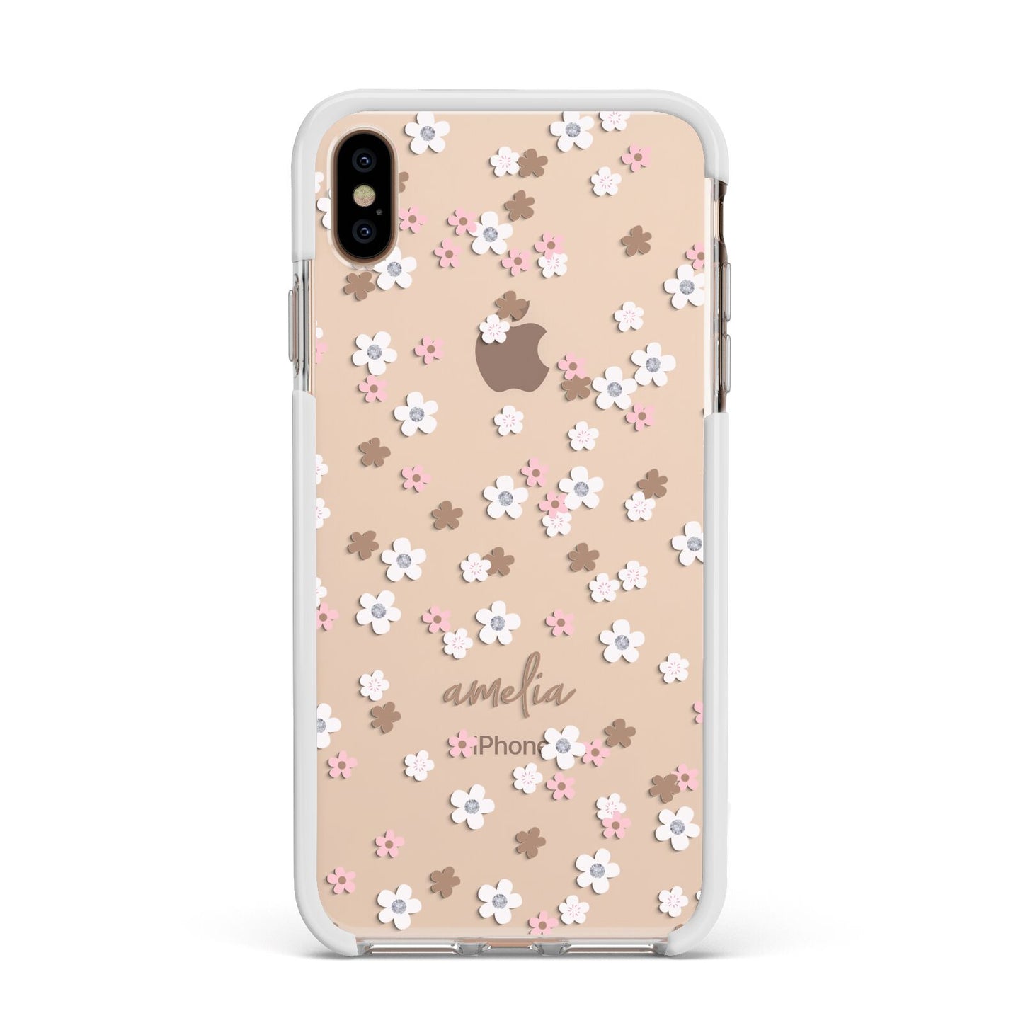 Cherry Blossom with Name Apple iPhone Xs Max Impact Case White Edge on Gold Phone