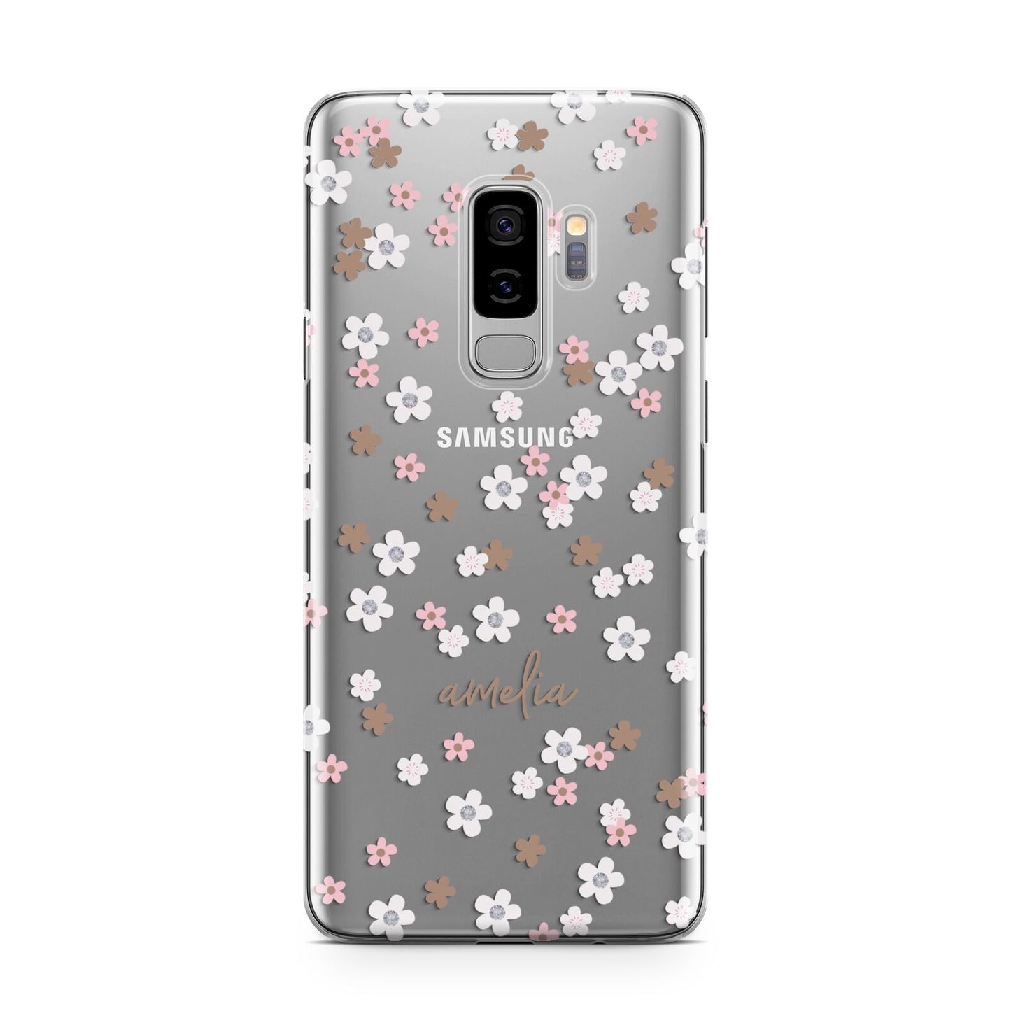 Cherry Blossom with Name Samsung Galaxy S9 Plus Case on Silver phone