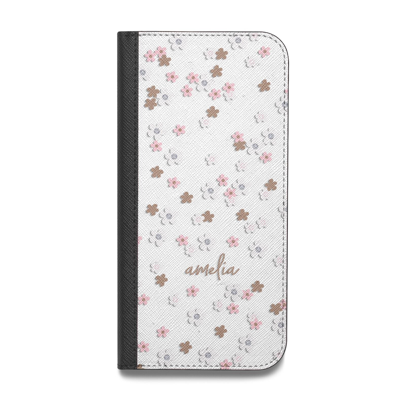 Cherry Blossom with Name Vegan Leather Flip iPhone Case