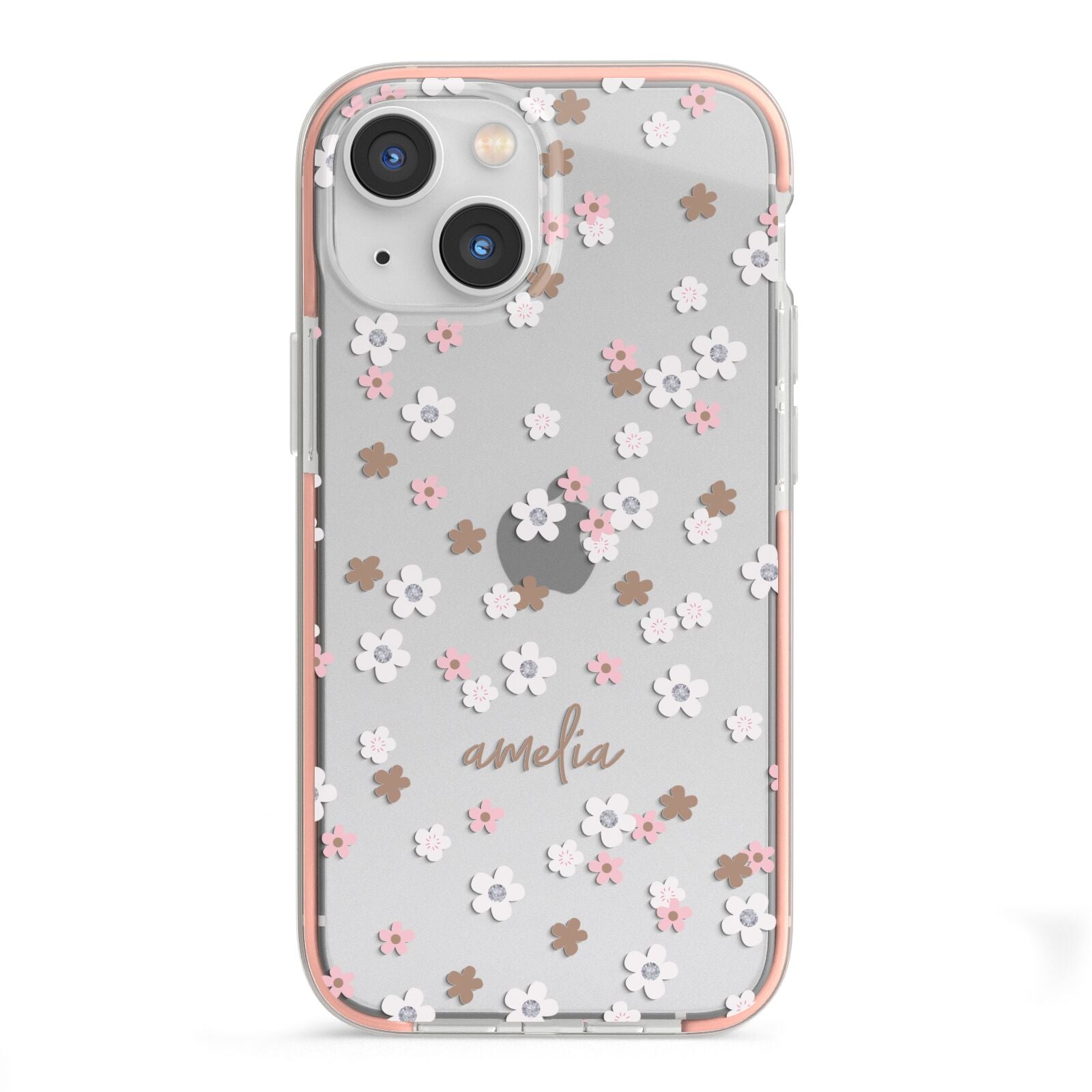 Cherry Blossom with Name iPhone 13 Mini TPU Impact Case with Pink Edges