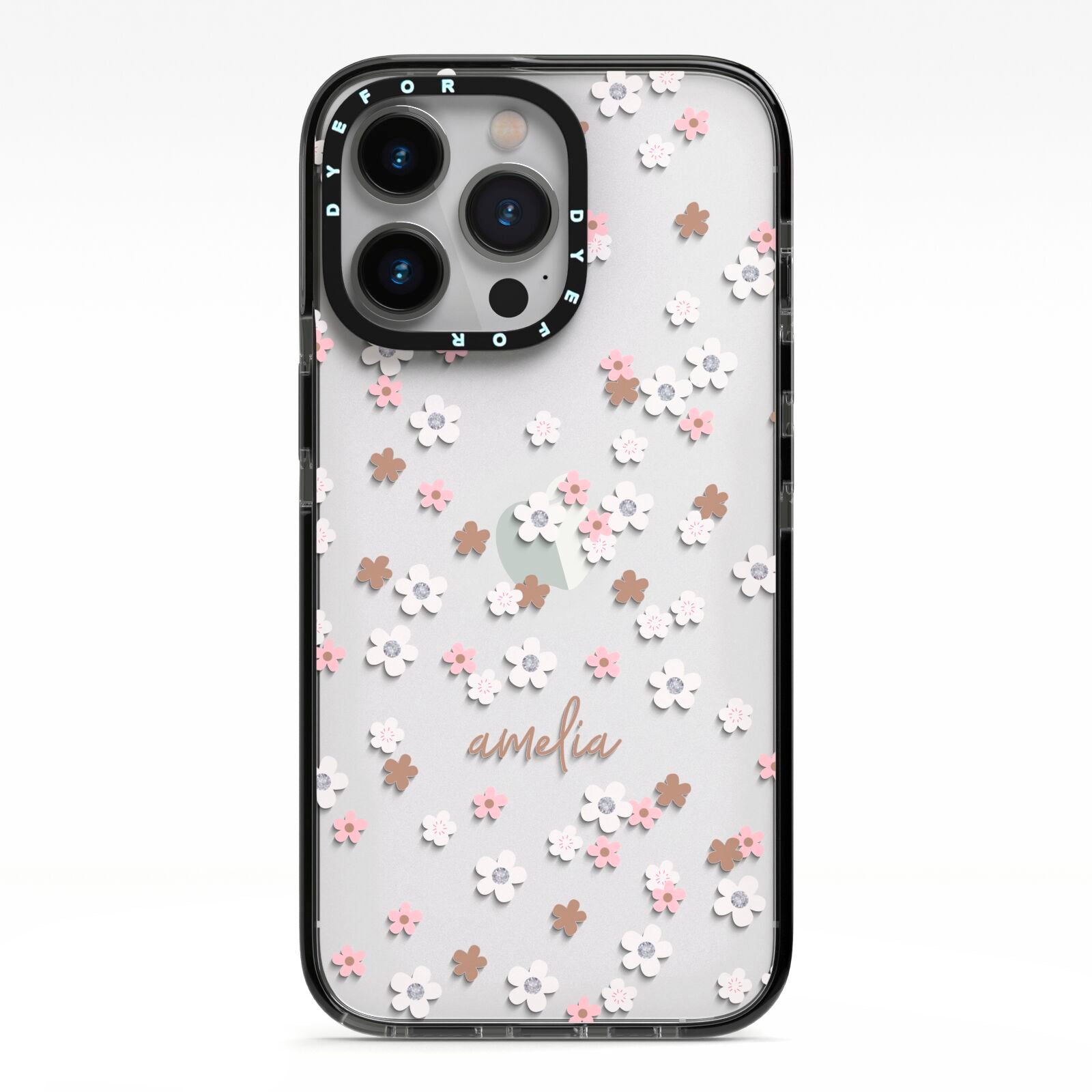 Cherry Blossom with Name iPhone 13 Pro Black Impact Case on Silver phone