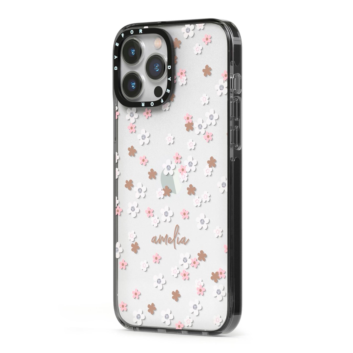 Cherry Blossom with Name iPhone 13 Pro Max Black Impact Case Side Angle on Silver phone