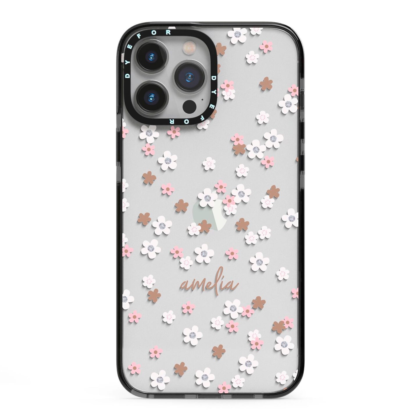 Cherry Blossom with Name iPhone 13 Pro Max Black Impact Case on Silver phone