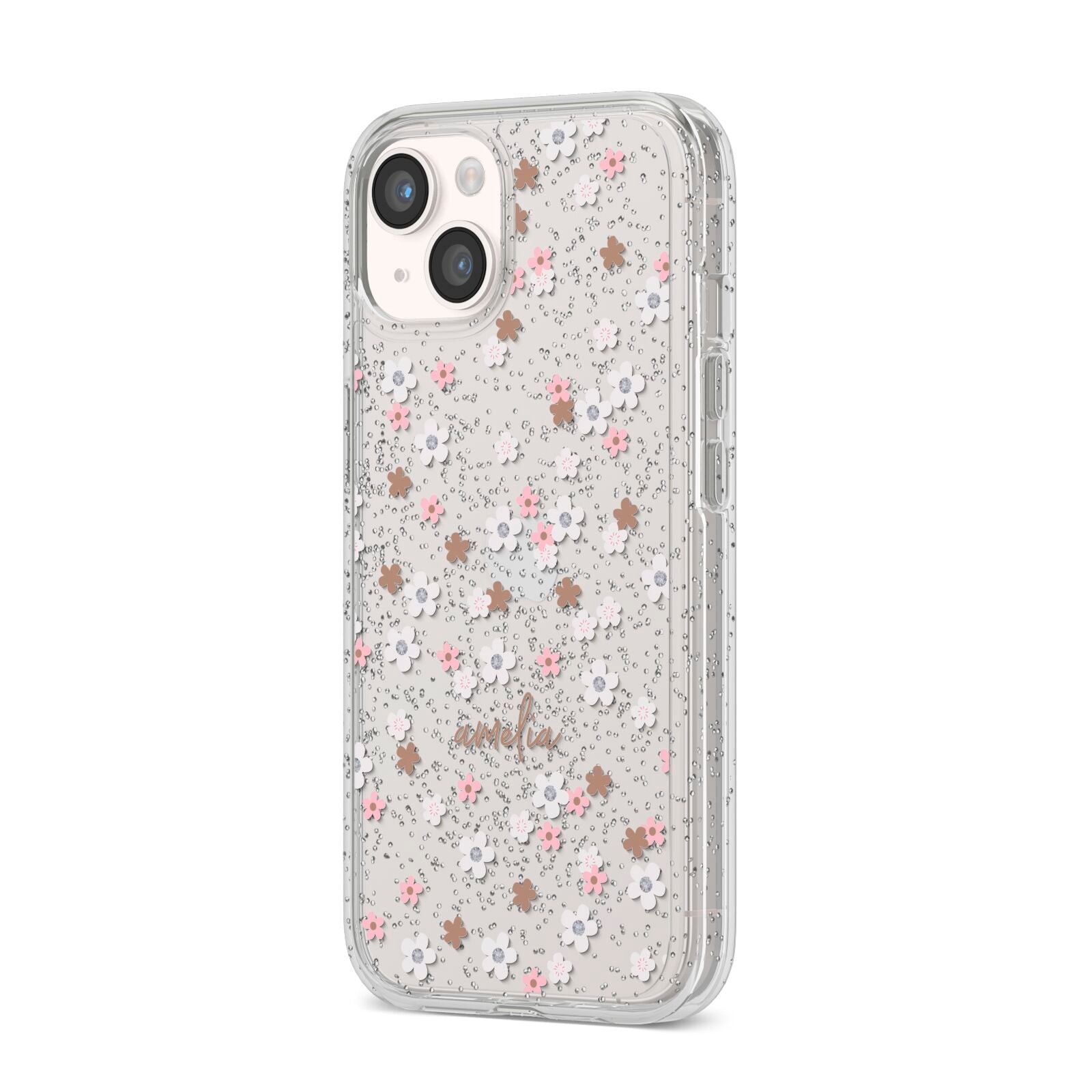 Cherry Blossom with Name iPhone 14 Glitter Tough Case Starlight Angled Image