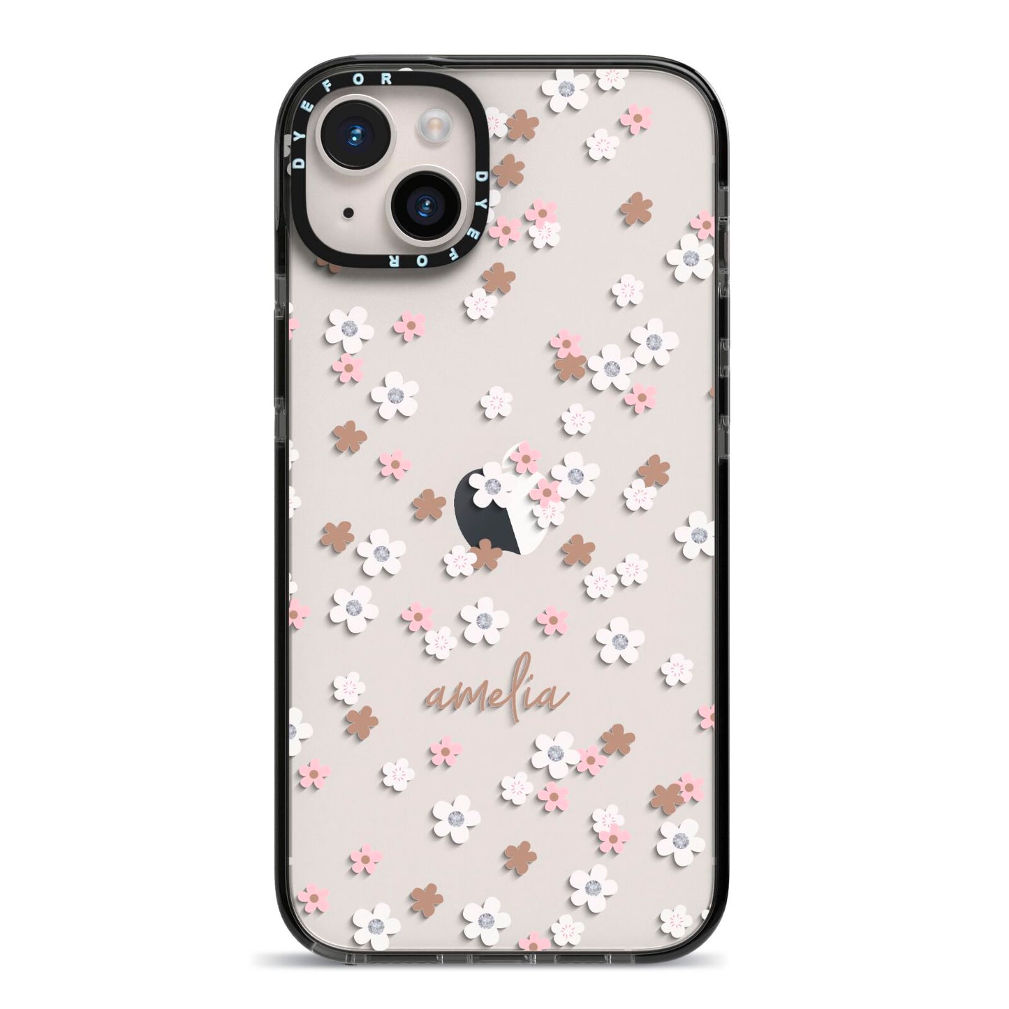 Cherry Blossom with Name iPhone 14 Plus Black Impact Case on Silver phone