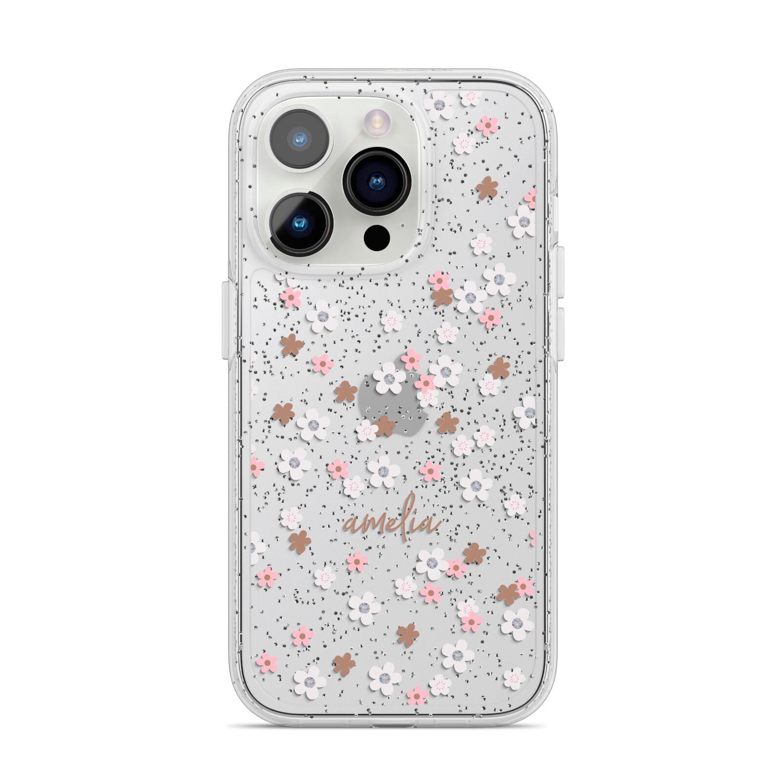 Cherry Blossom with Name iPhone 14 Pro Glitter Tough Case Silver