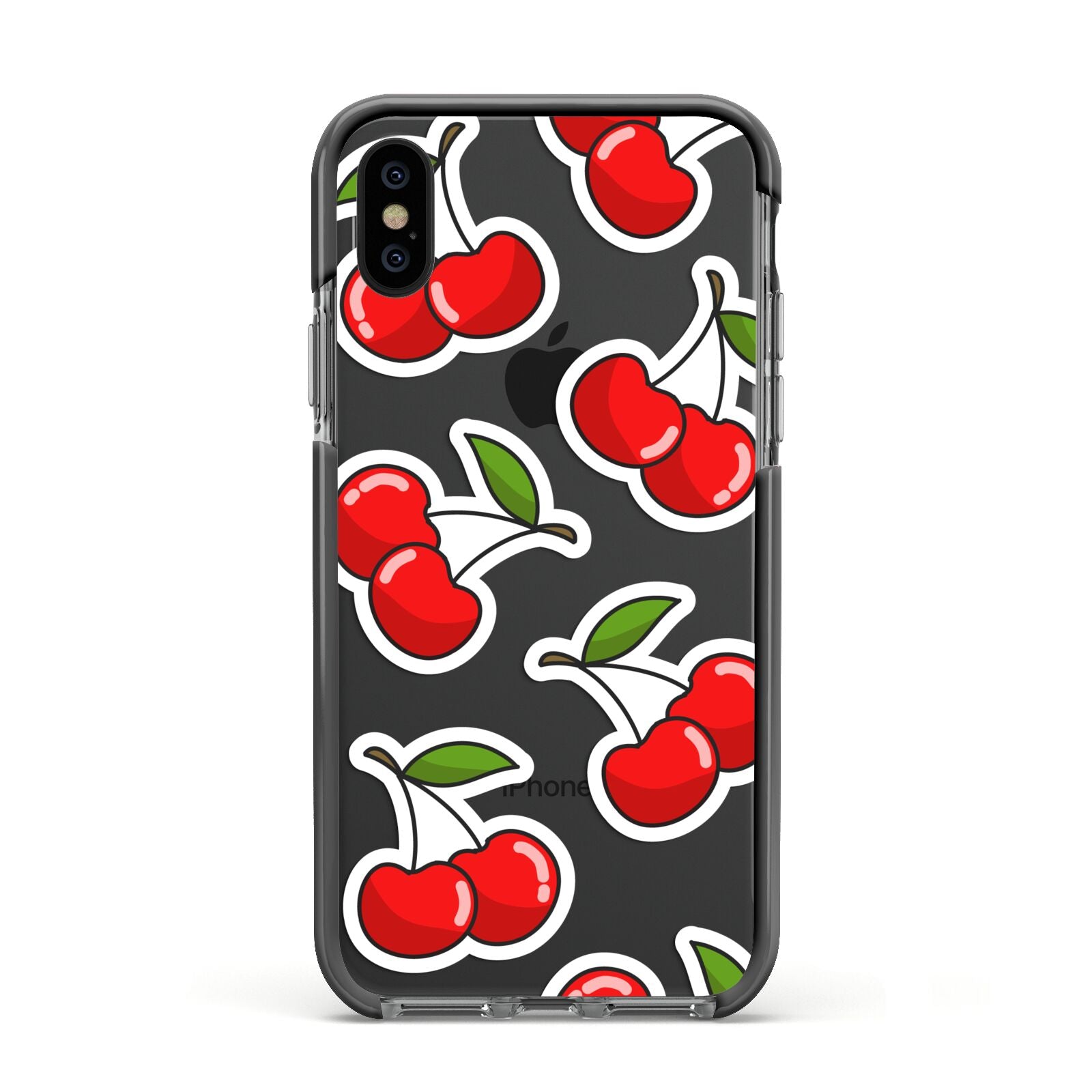 Cherry Pattern Apple iPhone Xs Impact Case Black Edge on Black Phone