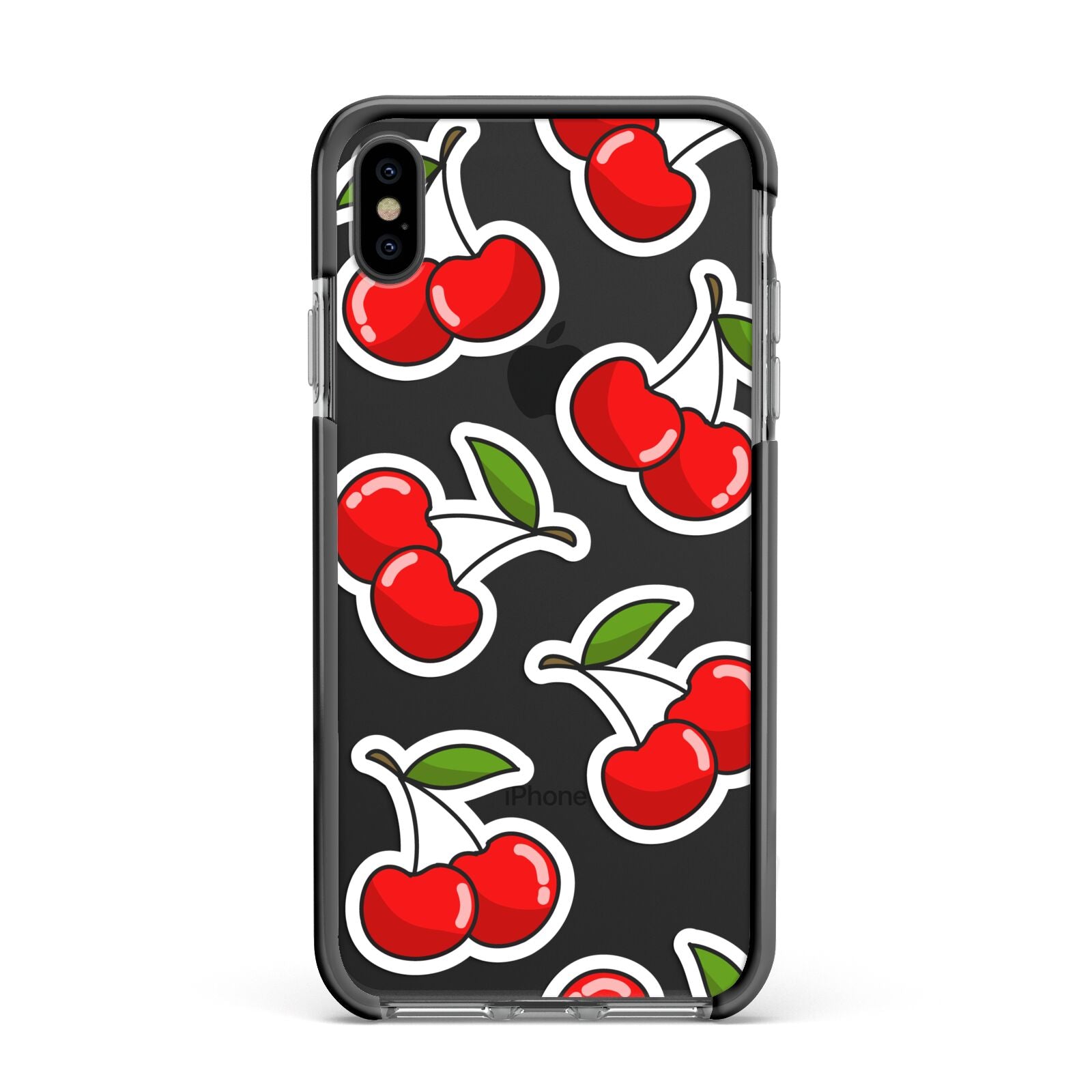 Cherry Pattern Apple iPhone Xs Max Impact Case Black Edge on Black Phone