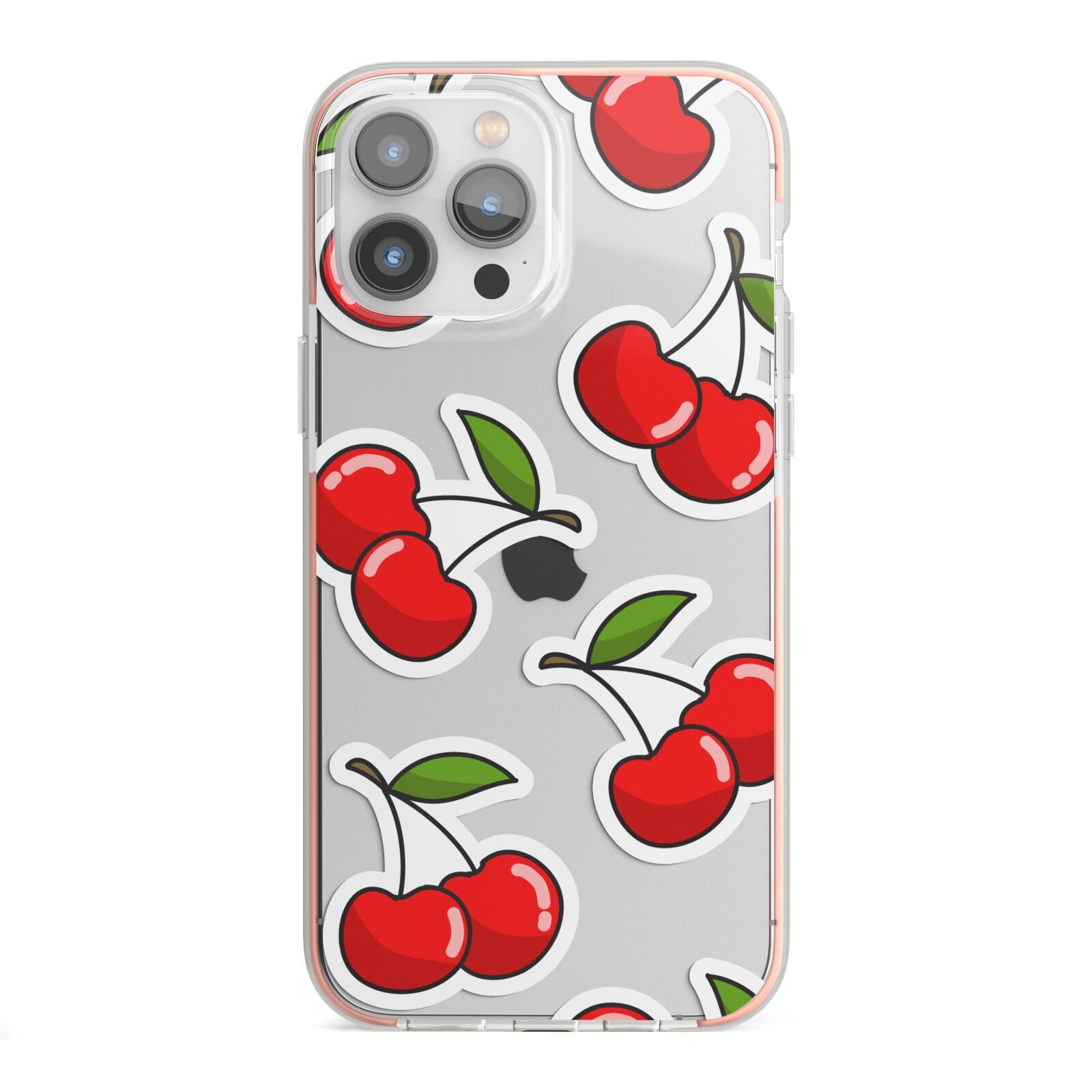 Cherry Pattern iPhone 13 Pro Max TPU Impact Case with Pink Edges