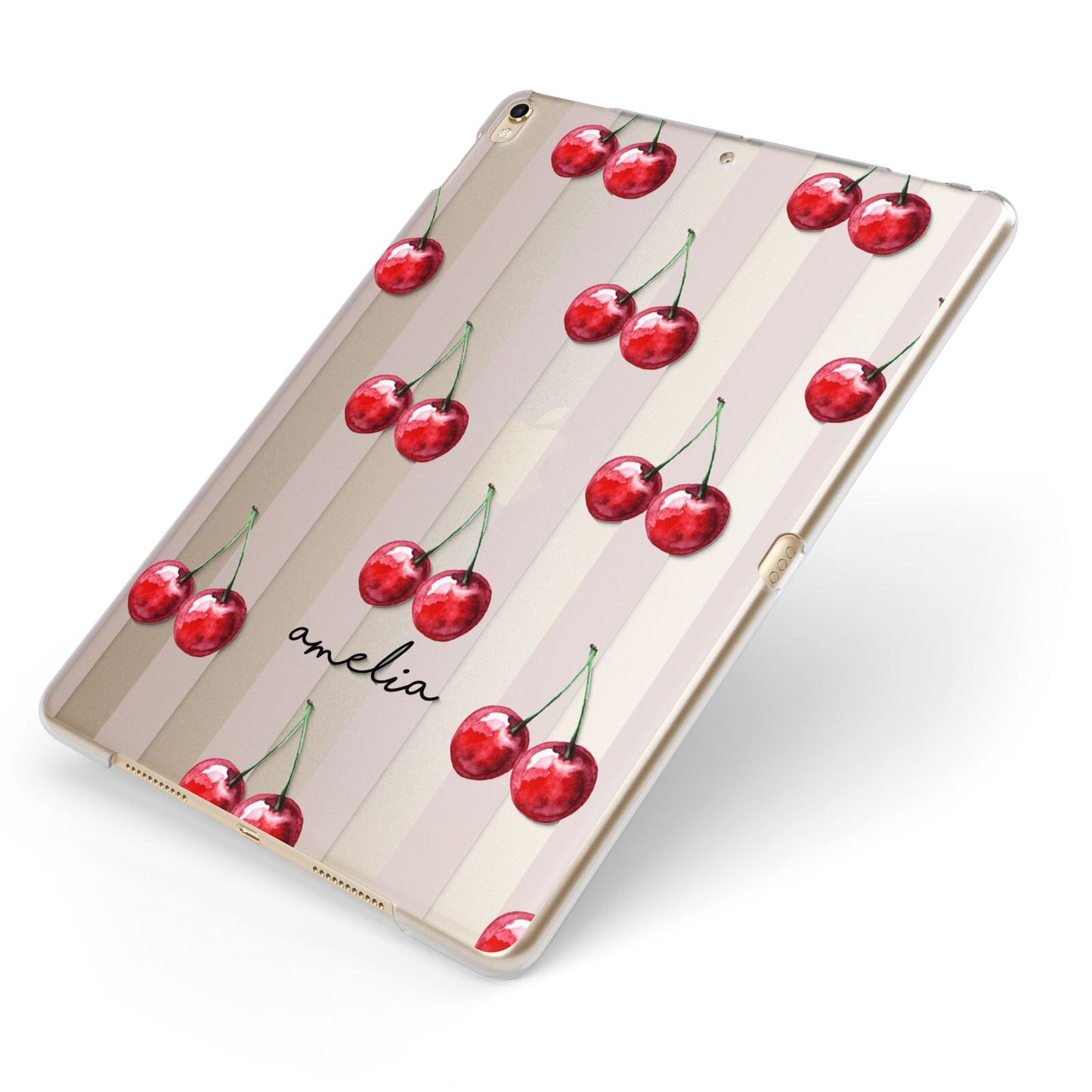 Cherry and Stripes with Name Apple iPad Case on Gold iPad Side View