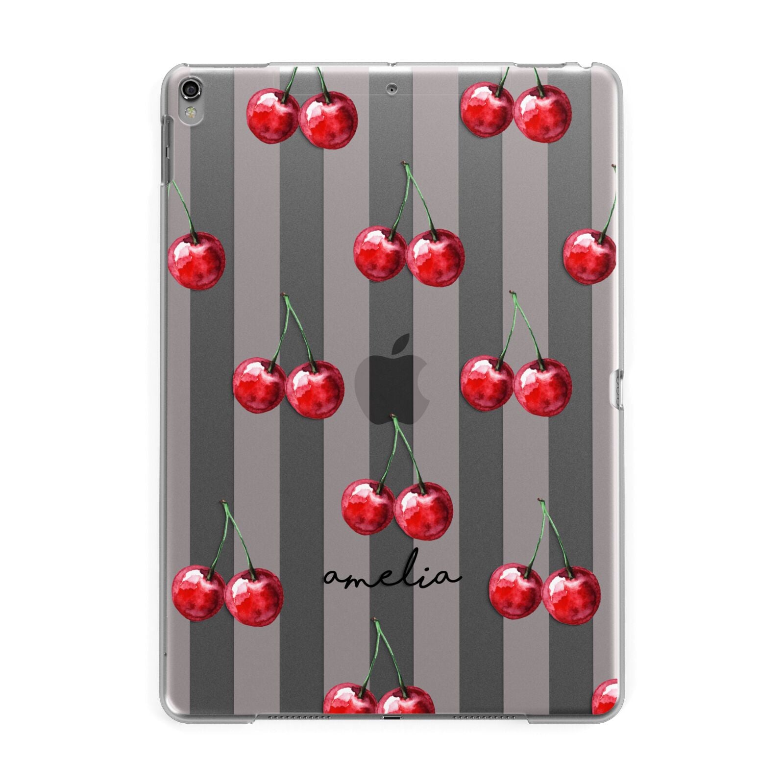 Cherry and Stripes with Name Apple iPad Grey Case