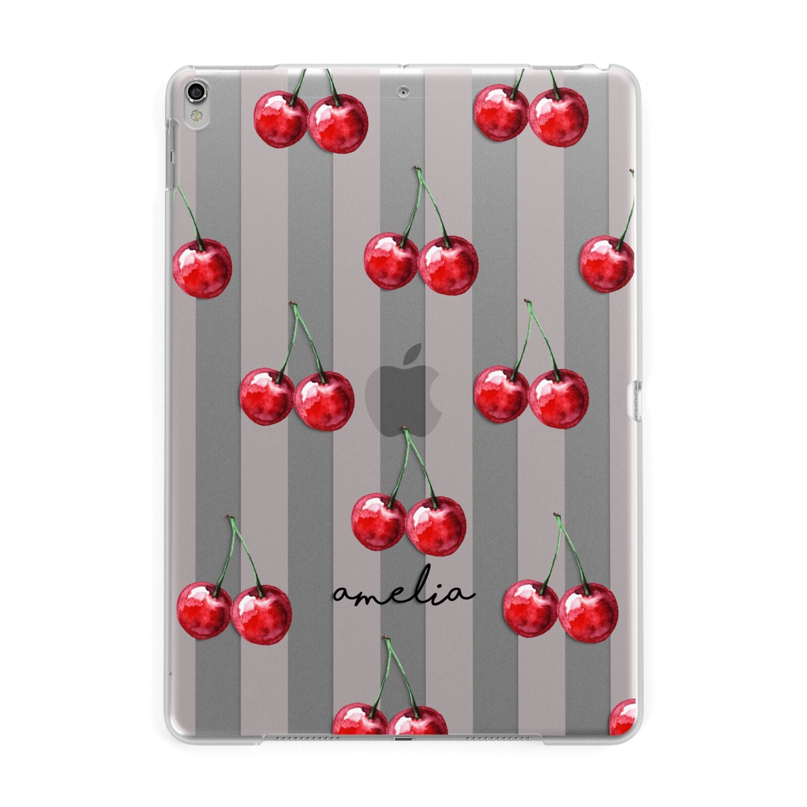 Cherry and Stripes with Name Apple iPad Silver Case