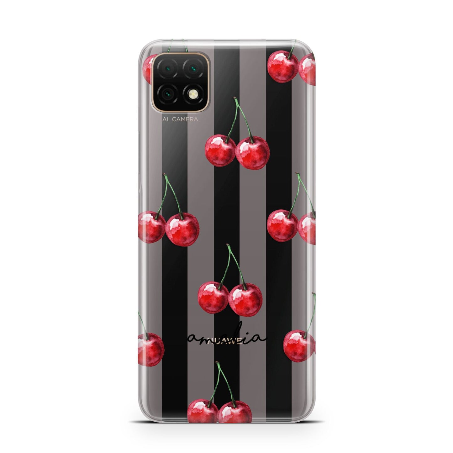 Cherry and Stripes with Name Huawei Enjoy 20 Phone Case