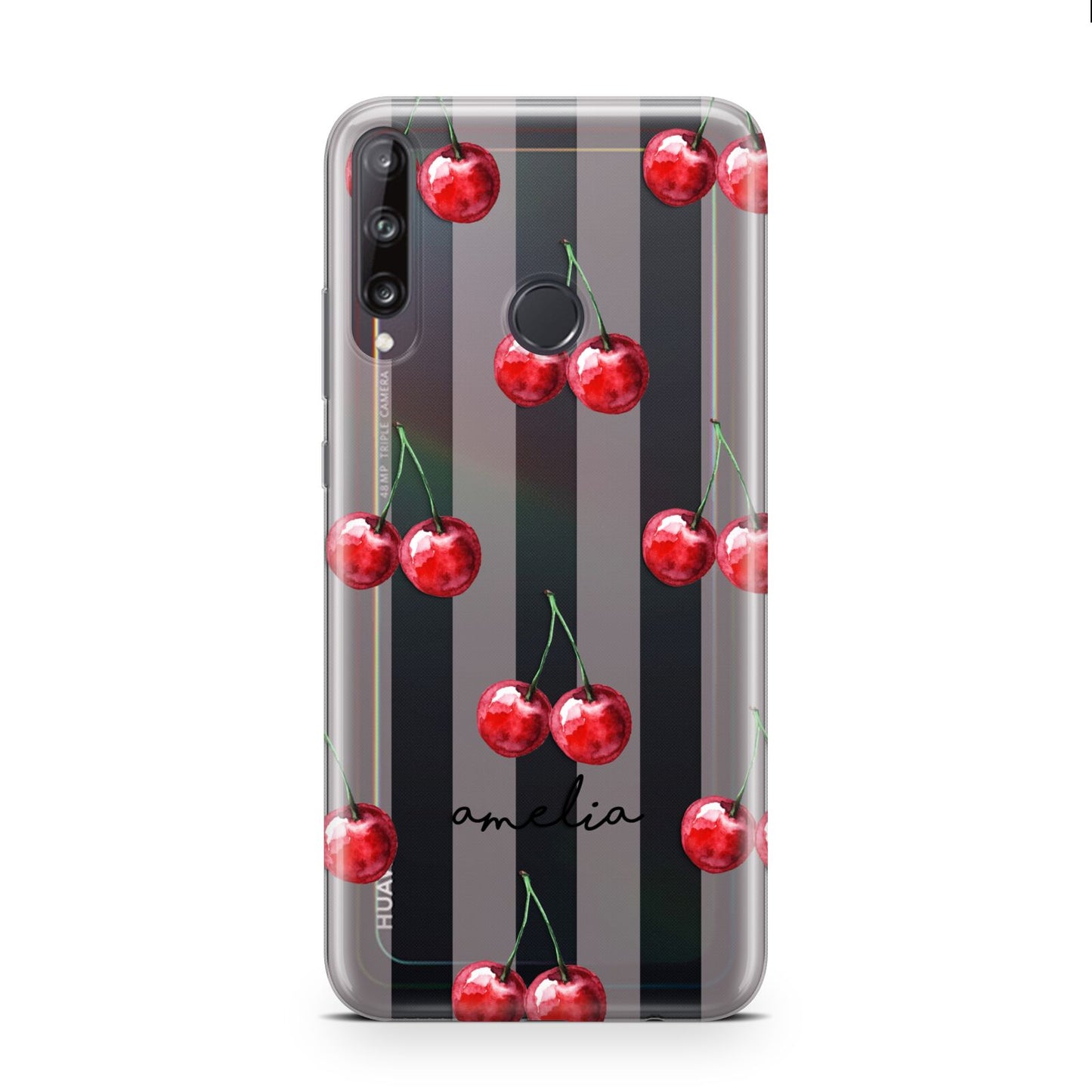 Cherry and Stripes with Name Huawei P40 Lite E Phone Case