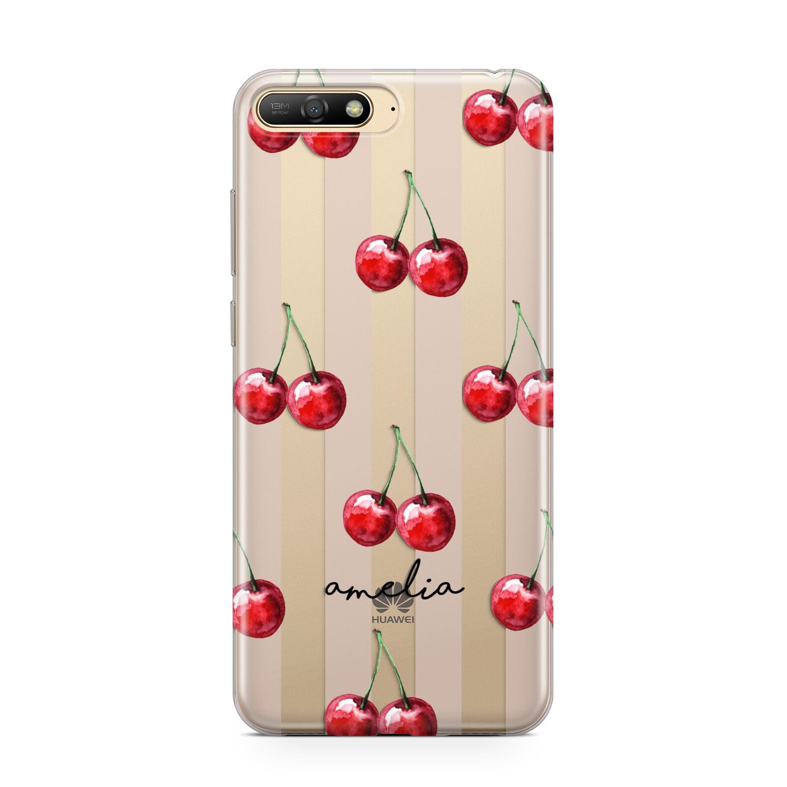 Cherry and Stripes with Name Huawei Y6 2018