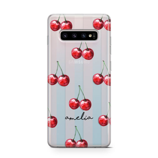 Cherry and Stripes with Name Protective Samsung Galaxy Case