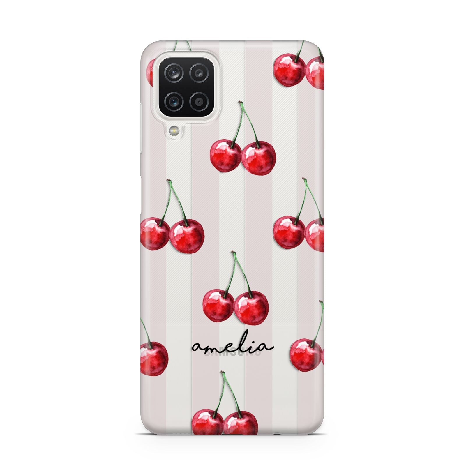 Cherry and Stripes with Name Samsung A12 Case