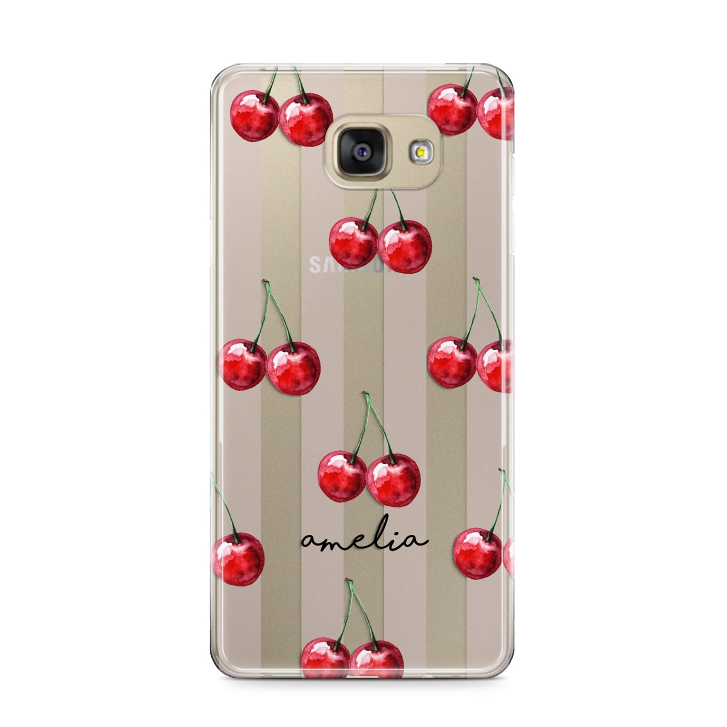 Cherry and Stripes with Name Samsung Galaxy A9 2016 Case on gold phone