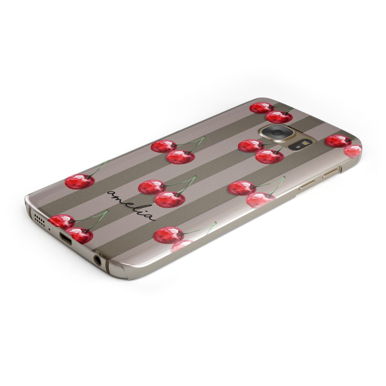 Cherry and Stripes with Name Samsung Galaxy Case Bottom Cutout