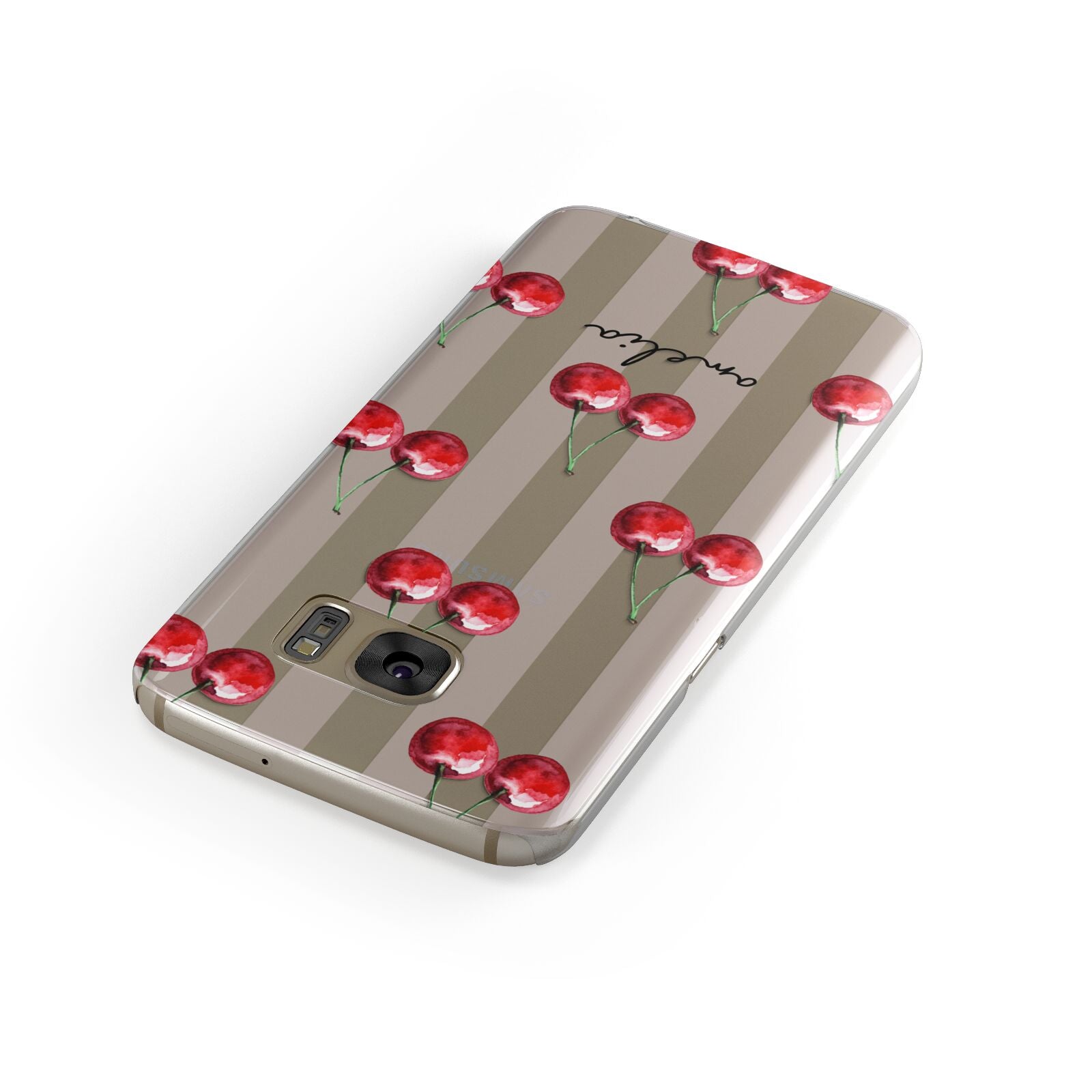 Cherry and Stripes with Name Samsung Galaxy Case Front Close Up