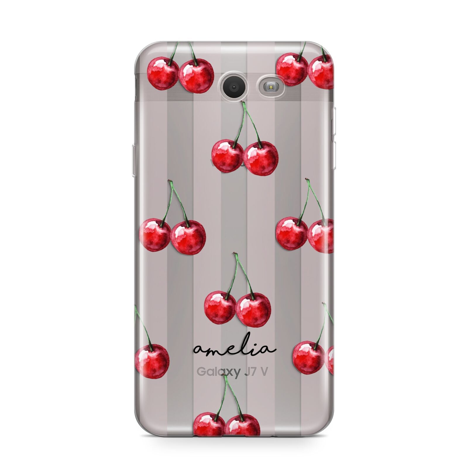 Cherry and Stripes with Name Samsung Galaxy J7 2017 Case