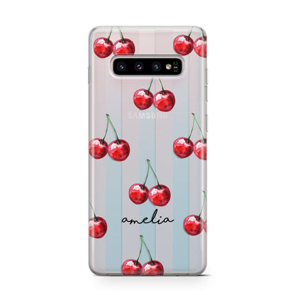 Cherry and Stripes with Name Samsung Galaxy S10 Case