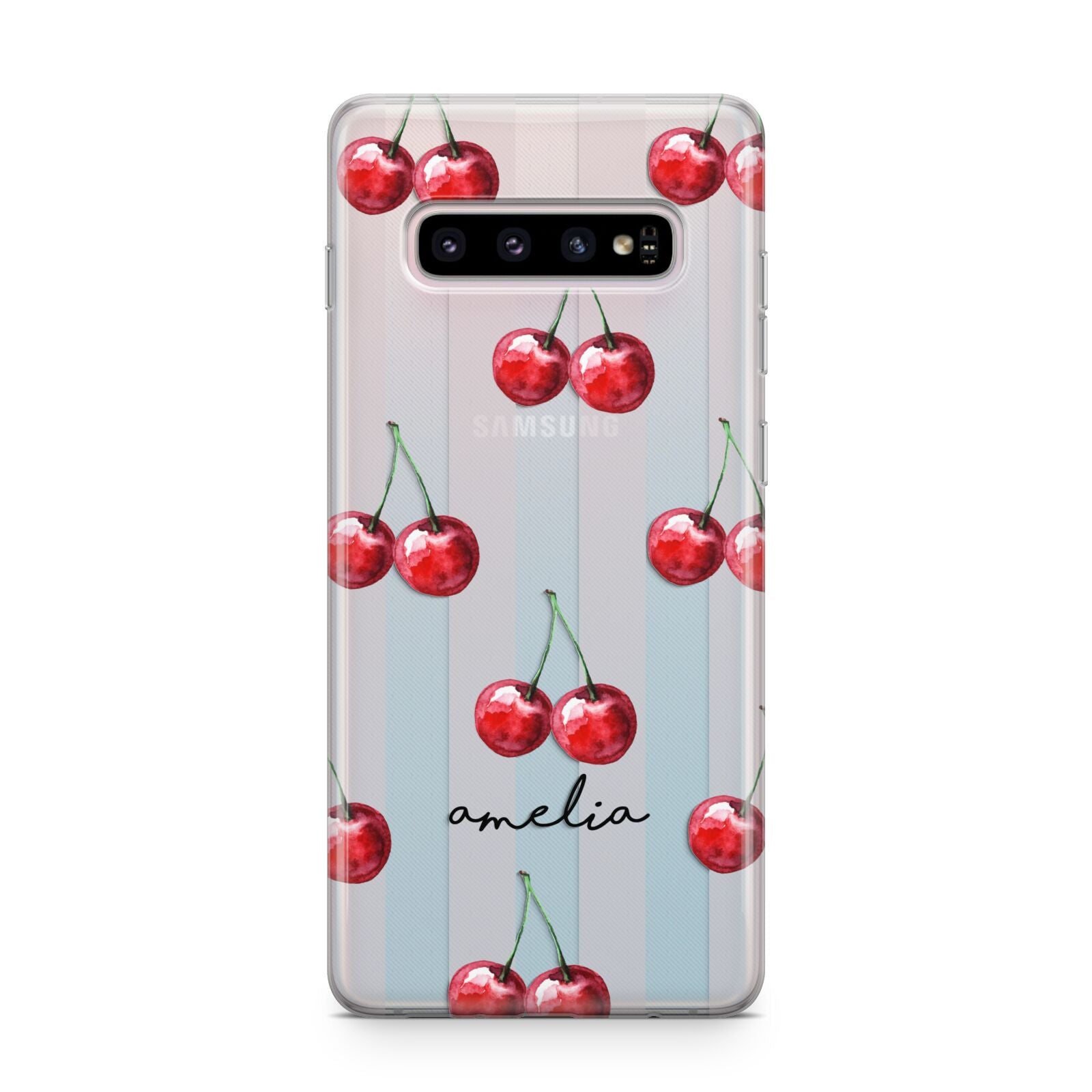 Cherry and Stripes with Name Samsung Galaxy S10 Plus Case