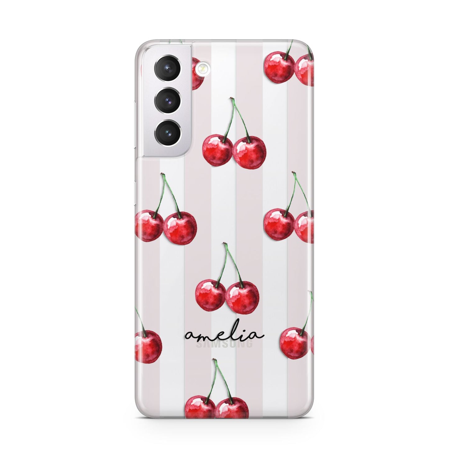 Cherry and Stripes with Name Samsung S21 Case