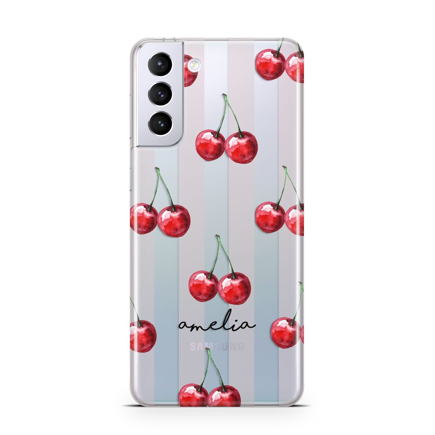 Cherry and Stripes with Name Samsung S21 Plus Case