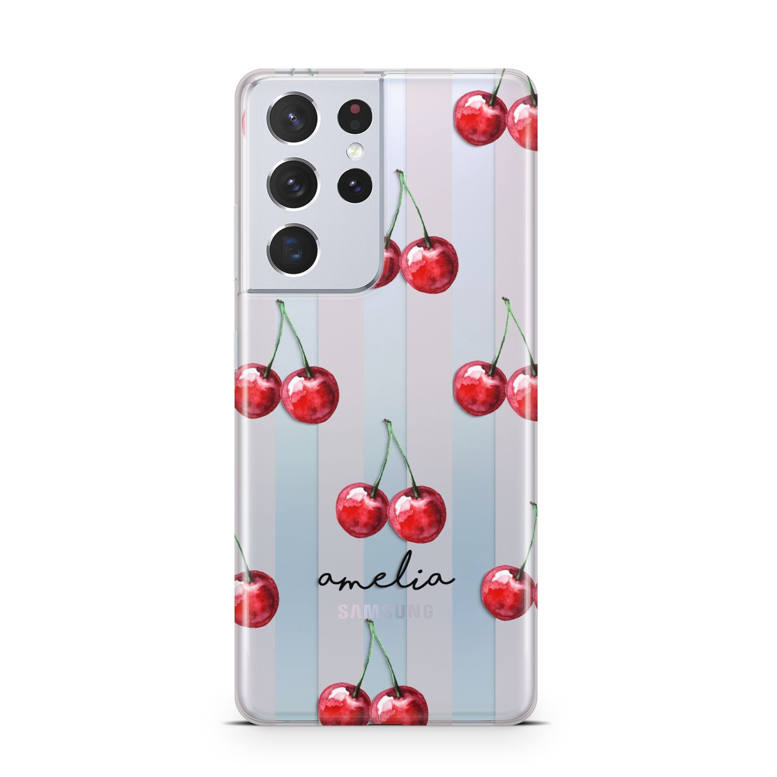 Cherry and Stripes with Name Samsung S21 Ultra Case