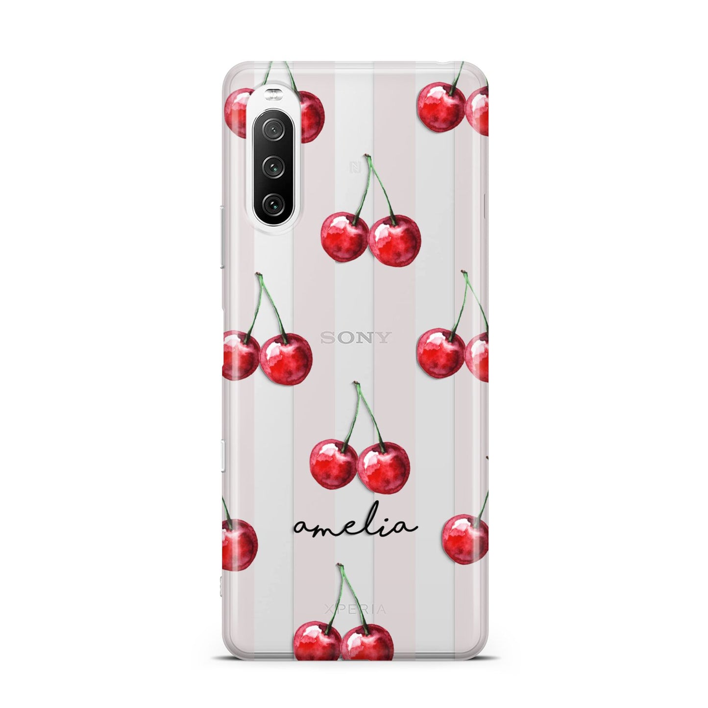 Cherry and Stripes with Name Sony Xperia 10 III Case