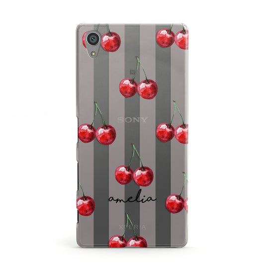 Cherry and Stripes with Name Sony Xperia Case