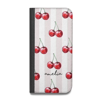 Cherry and Stripes with Name Vegan Leather Flip Samsung Case