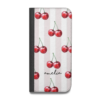 Cherry and Stripes with Name Vegan Leather Flip iPhone Case