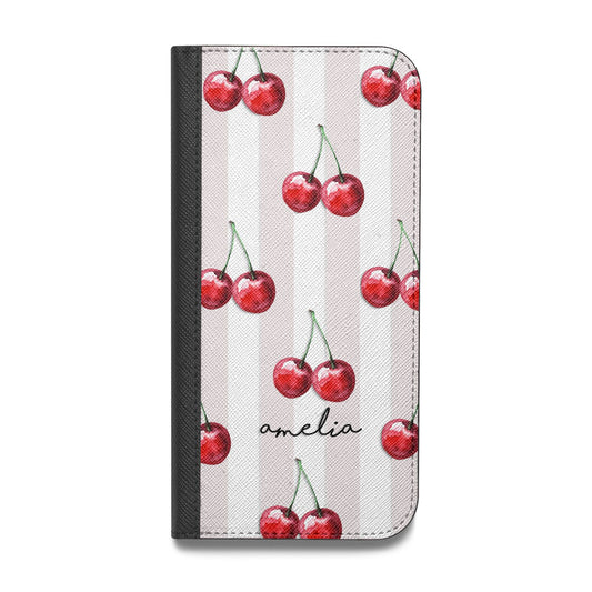 Cherry and Stripes with Name Vegan Leather Flip iPhone Case