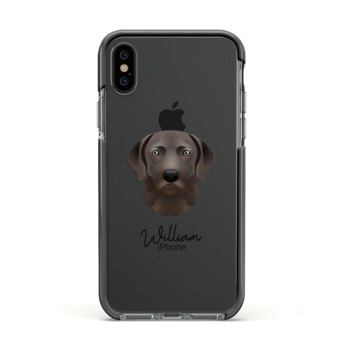 Chesapeake Bay Retriever Personalised Apple iPhone Xs Impact Case Black Edge on Black Phone