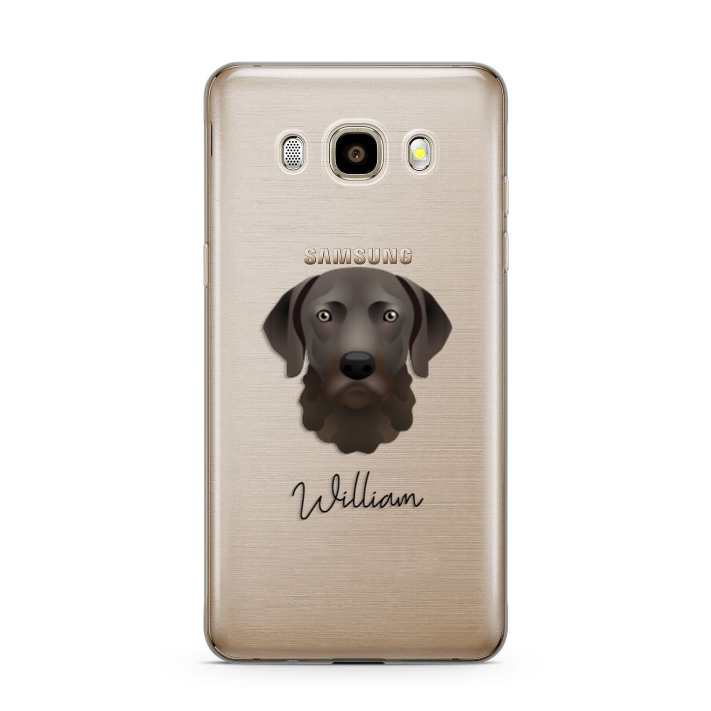 Chesapeake Bay Retriever Personalised Samsung Galaxy J7 2016 Case on gold phone