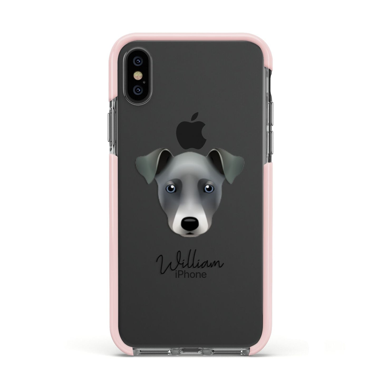 Chi Staffy Bull Personalised Apple iPhone Xs Impact Case Pink Edge on Black Phone