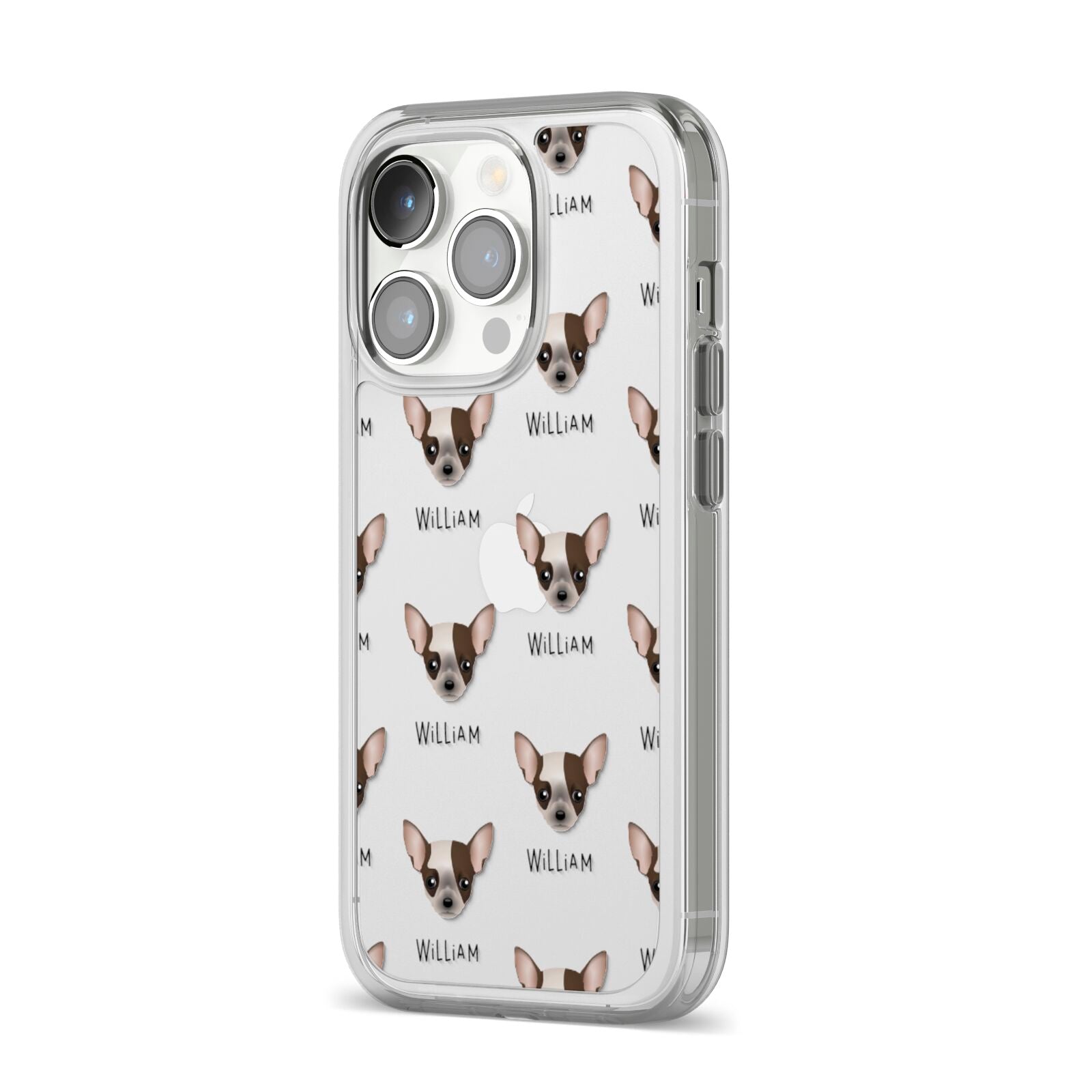 Chihuahua Icon with Name iPhone 14 Pro Clear Tough Case Silver Angled Image