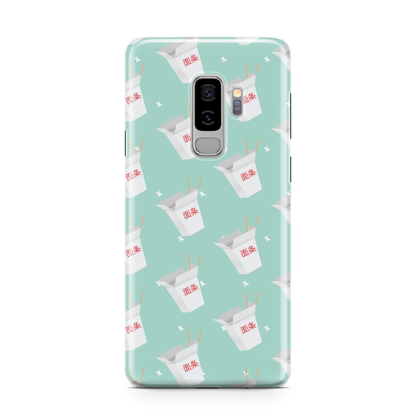 Chinese Takeaway Pattern Samsung Galaxy S9 Plus Case on Silver phone